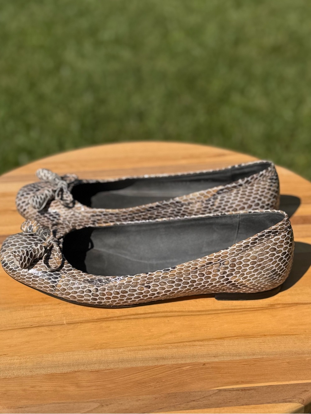 Stuart Weitzman Snake-Print Ballet Flats in Taupe and Gray
